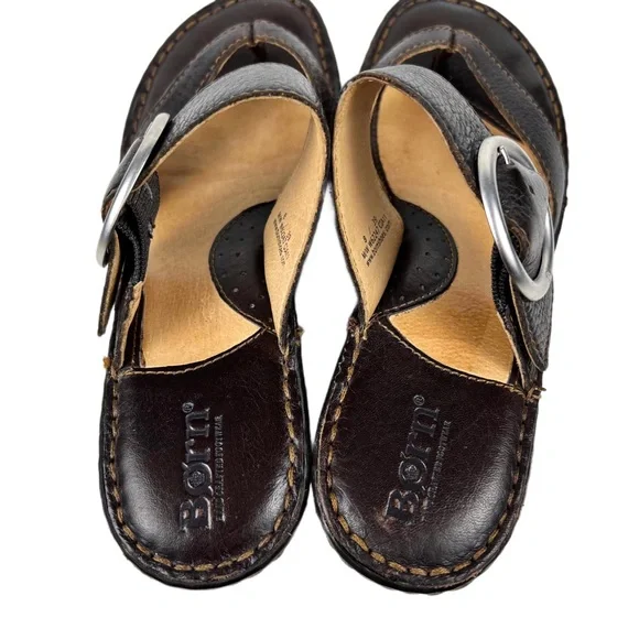 Born Dark Brown Leather Thong Wedge Sandal Size 8 - Picture 4 of 7